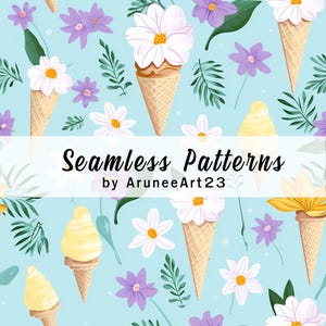 Glassblomma sommar sömlös, Illustrator linje, pastellfärgade mönster, askmönster, presenter set mönster, papperslindning presenter, kuddemönster