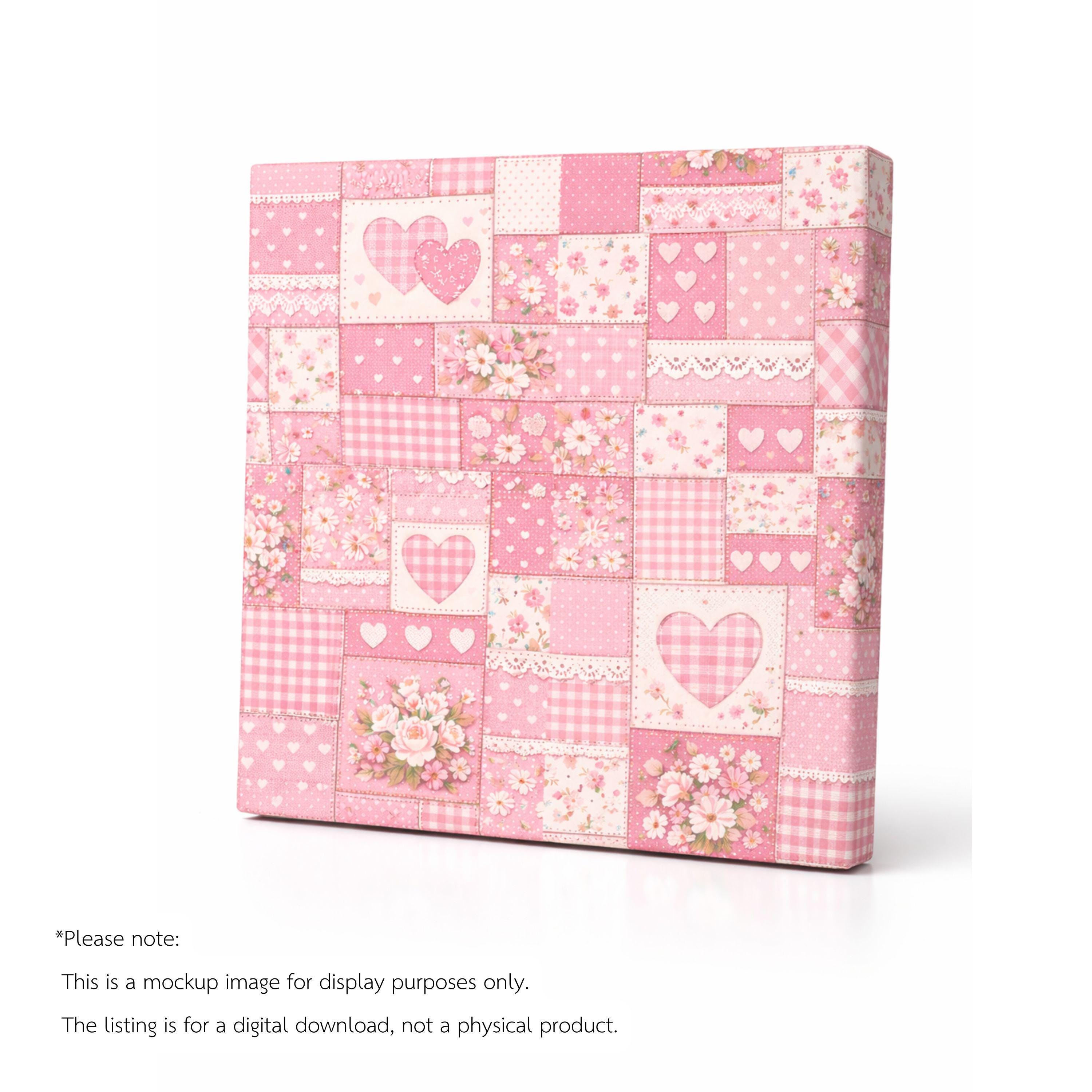 Pink Patchwork Pattern Pink Floral Patchwork Seamless Pattern, Vintage Cottagecore Heart Quilt ...