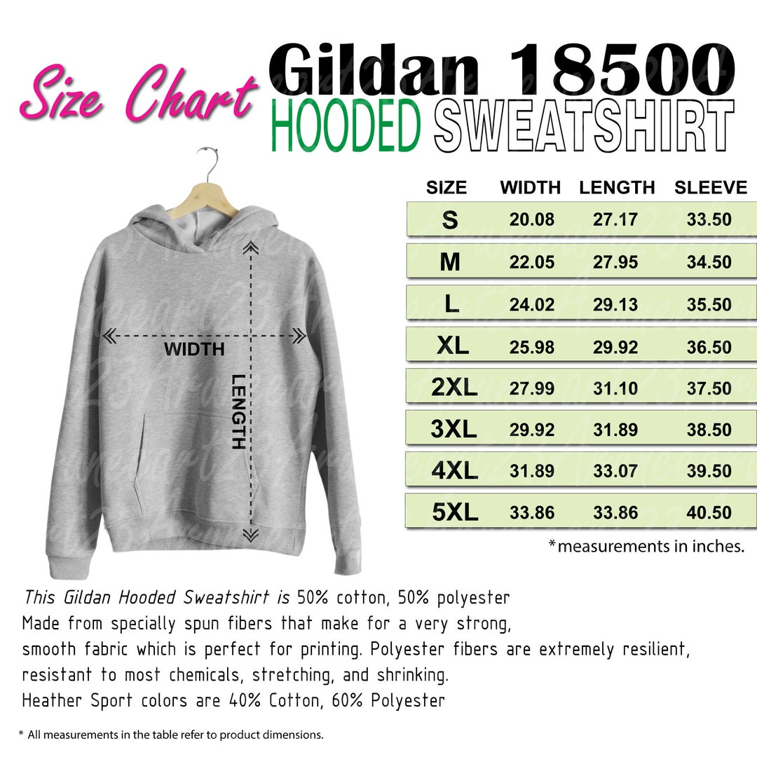 Gildan 18500 Size Chart Mockup Gildan Hooded Sweatshirt Size Chart ...