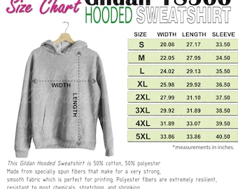 Gildan 18500 Size Chart Mockup Gildan Hooded Sweatshirt Size Chart Guide Template  Digital Download Size Chart  Extended Plus Sizes  Design