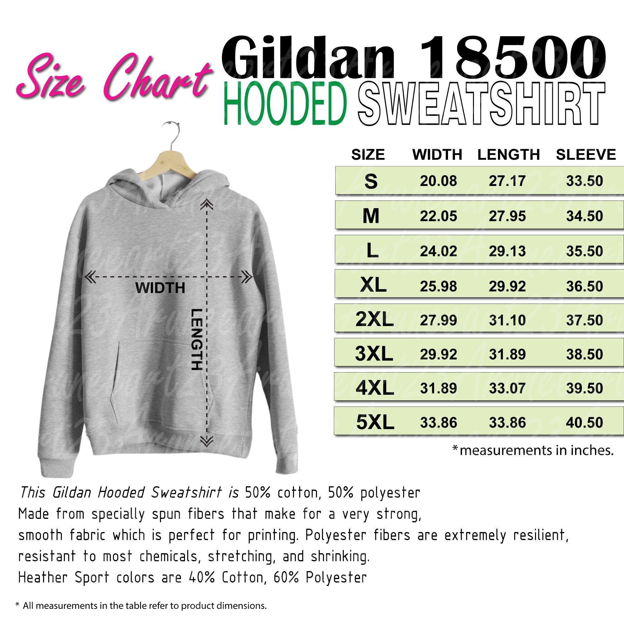 Gildan 18500 Size Chart Mockup Gildan Hooded Sweatshirt Size Chart