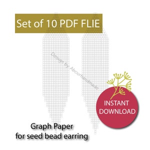 May include: A set of 10 printable PDF files for seed bead earrings. The image shows a graph paper design for a pair of long, narrow earrings. The text "Set of 10 PDF FLIE" and "INSTANT DOWNLOAD" is visible in the image.