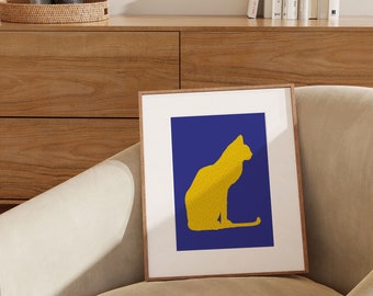Arte de parede de gato amarelo, decoração de escritório, arte para impressão, arte de parede para animais de estimação, animal de amor, cachorro de amor, arte fofa para animais de estimação, arte de parede de gato