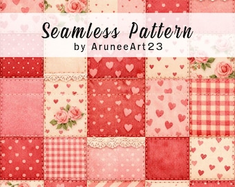 Valentijn naadloos patchworkpatroon, romantische aquarelquilt, rood roze stoftextuur, digitaal papier, naadloze tegel 3600 px