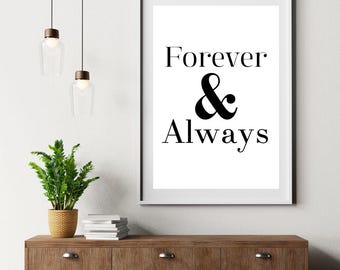 Forever & Always Quote Wall Art, Romantic Typography Print, Minimal Love Quote Poster, Couple Gift, Bedroom Wall Decor, Printable Art
