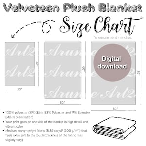 Size Chart Velveteen Plush Blanket  Mockup Size Chart Guide Template  Digital Download Size Chart Blanket Home and living