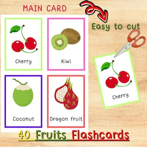 Cartes mémoire de fruits, carte à télécharger de 40 fruits, kit d'apprentissage pour tout-petits, enfants, cartes mémoire assorties pour enfants, cartes mémoire assorties