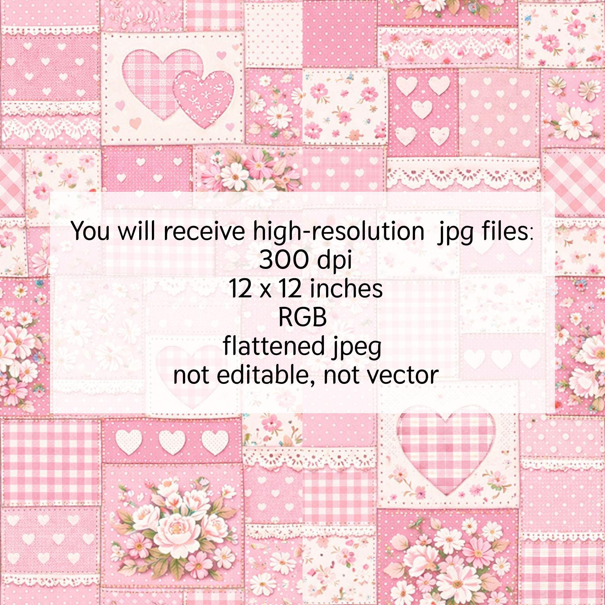 Pink Patchwork Pattern Pink Floral Patchwork Seamless Pattern, Vintage Cottagecore Heart Quilt ...
