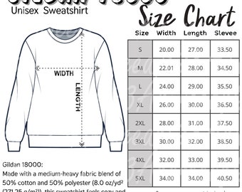 Size Chart Gildan 18000 Mockup Gildan Crewneck Sweatshirt Size Chart Guide Template  Digital Download Size Chart  Extended Plus Sizes