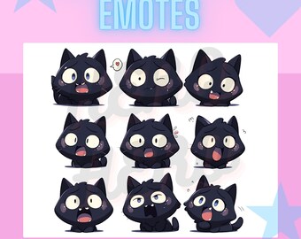 lindo gato negro twitch emotes sub insignias. superposiciones de patada de transmisión de serpentina