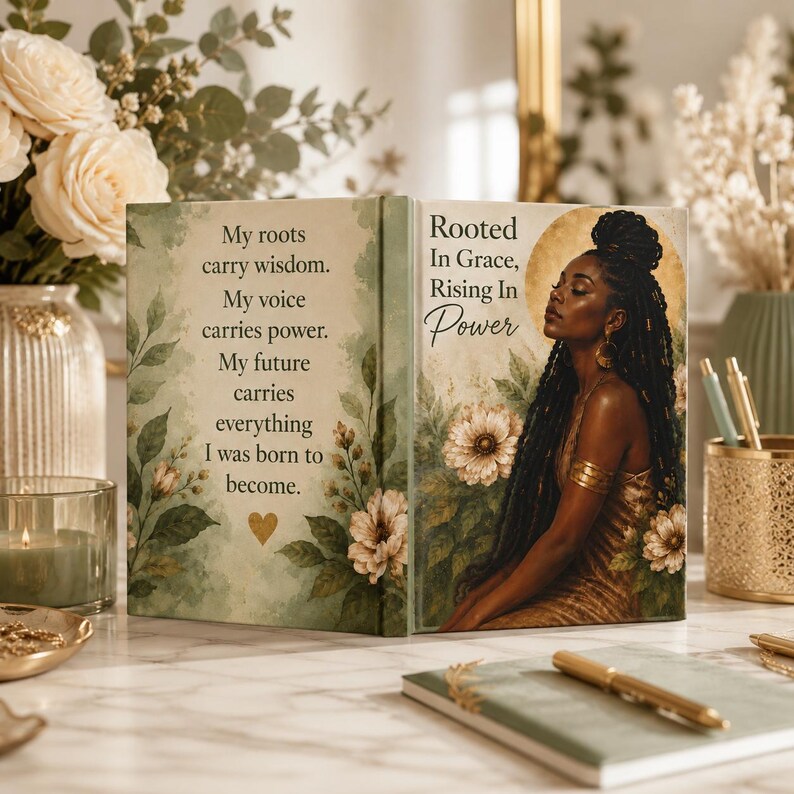 Rooted In Grace Journal, Black Woman Empowerment Notebook, 5x7 Hardcover Journal, Inspirational Self Care Gift For Her Hardcover Journal image 4
