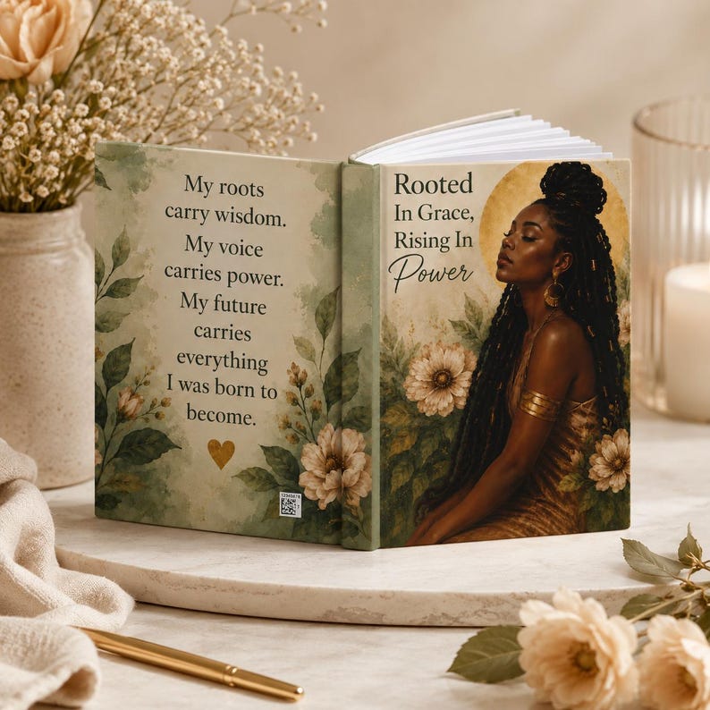 Rooted In Grace Journal, Black Woman Empowerment Notebook, 5x7 Hardcover Journal, Inspirational Self Care Gift For Her Hardcover Journal image 3