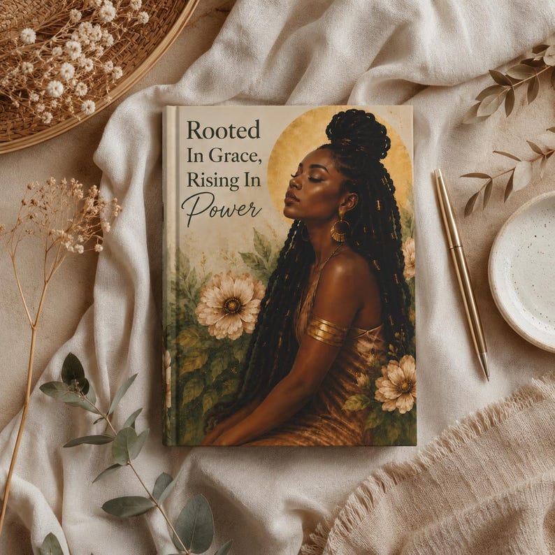 Rooted In Grace Journal, Black Woman Empowerment Notebook, 5x7 Hardcover Journal, Inspirational Self Care Gift For Her Hardcover Journal image 1