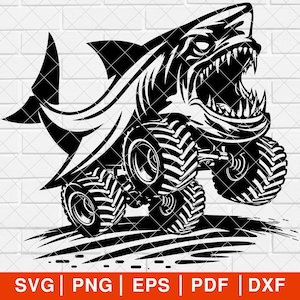 Requin Monster Truck SVG PNG, Monster Truck requin svg, Clipart véhicule tout-terrain, chemise de requin camion Design, Clipart gros camion [EP-123]