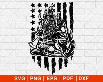 Us Fire Fighter SVG PNG, American Fire Fighter svg, Fire Fighter Kneeling svg, Fire Fighter Png, American Flag svg  [EP-100]