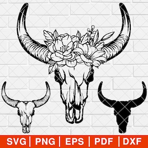 Bull Skull SVG PNG, Cow skull svg, Floral bull skull svg, Longhorn skull svg, Texas Longhor svg Bundle, Bull Skull Logo svg [EP-73]