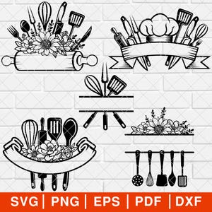 Floral Chef Tools SVG, PNG, Chef Tools svg, Cooking Tools svg, Chef Logo svg, Restaurant Logo svg, Cook svg, Chef Shirt svg [EP-130]