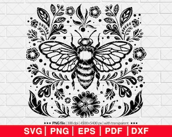 Blommigt bi SVG, honungsbi svg, honungsbi svg, bi silhuett, humla svg, honungsbi clipart, sött bi svg (EP-34)