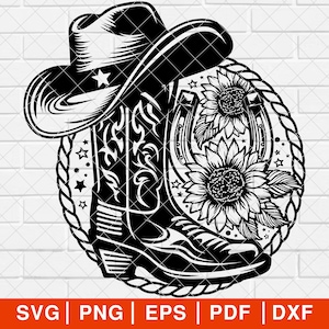 Cowgirl Boot Sunflowers Svg & PNG Files, Cowboy Boot Flowers Hat Floral Western Clipart, Cowgirl Boots svg, [EP-120]