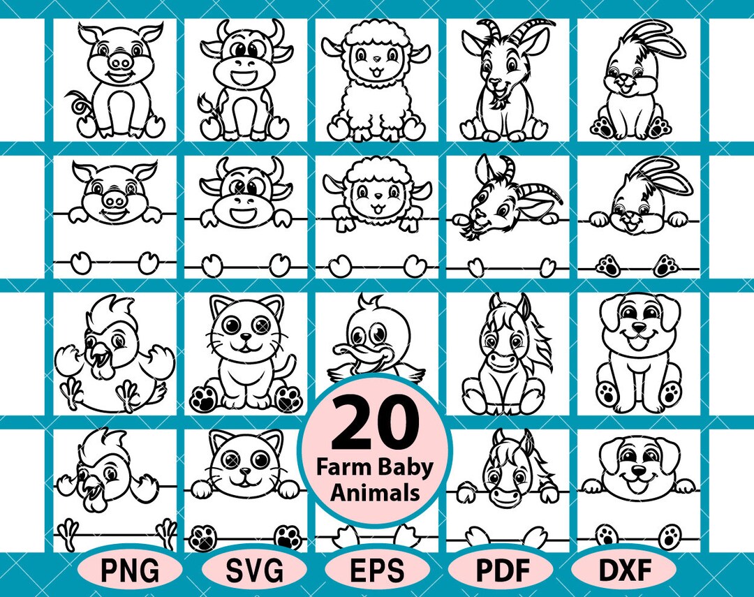 Farm Animals SVG PNG, Baby Farm Animals, Animals Clipart, Animals ...