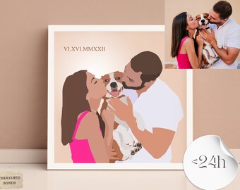 Personalized Couple Portrait from Photo, Custom Roman Numerals, Valentines Day Gift for Him, Girlfriend Engagement Gift, Wedding Anniversary