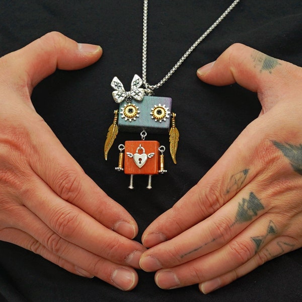 Heart Padlock Robot Necklace