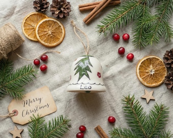 Adorno navideño de cerámica hecho a mano, cascabeles: adornos para árbol de Navidad
