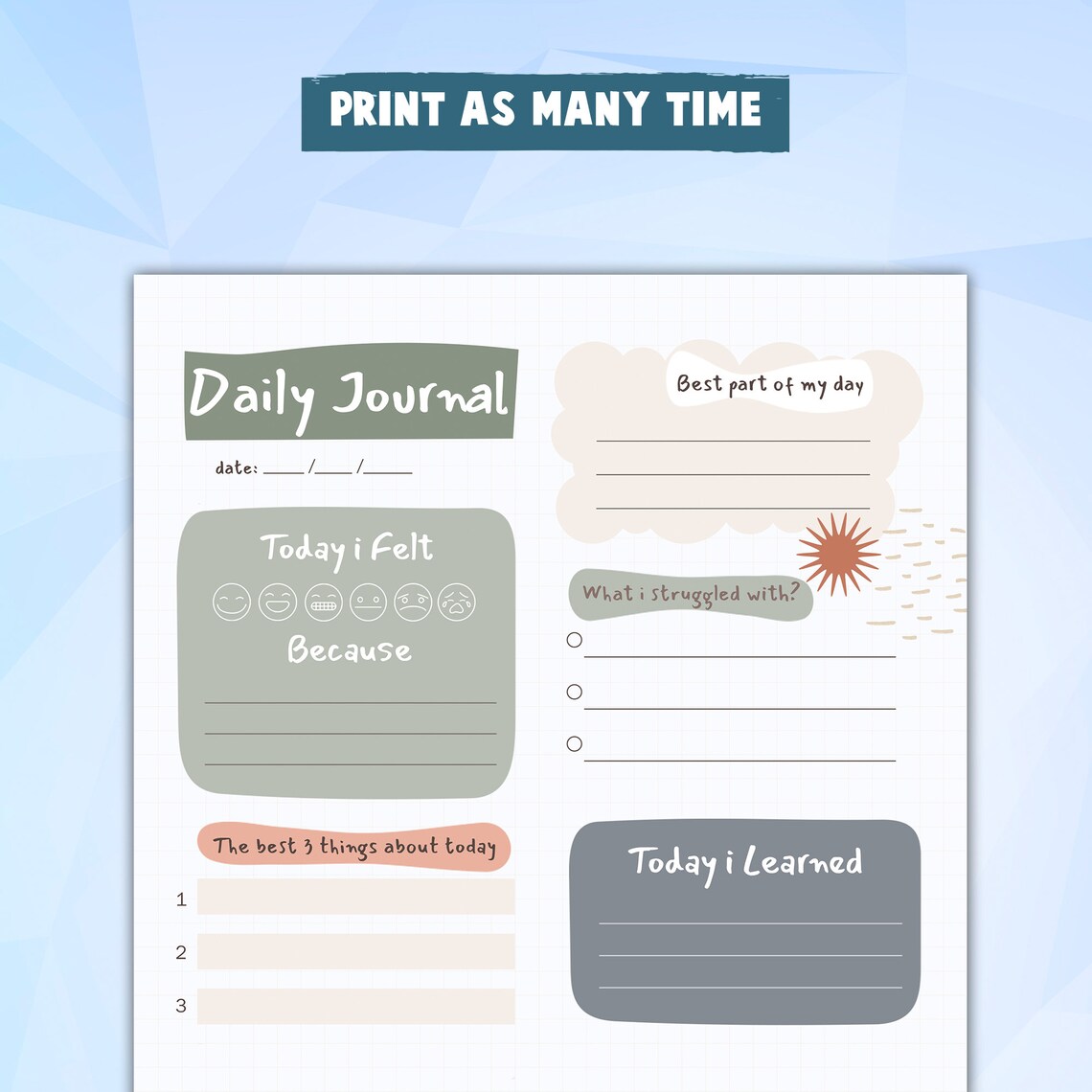 Kids Daily Journal Printable Kids Journal Creative and Educational for ...