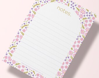 A6 notepad, 40 lined pages, modern floral design