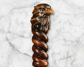 Bastone da passeggio in legno intagliato a mano con testa d'aquila - Elegante legno massello