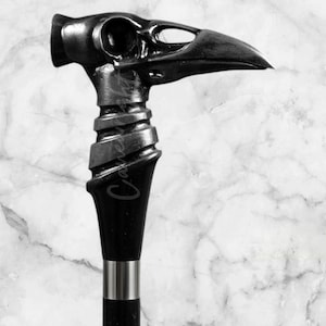Handmade Black Raven Head Walking Cane: Gothic Steampunk Style