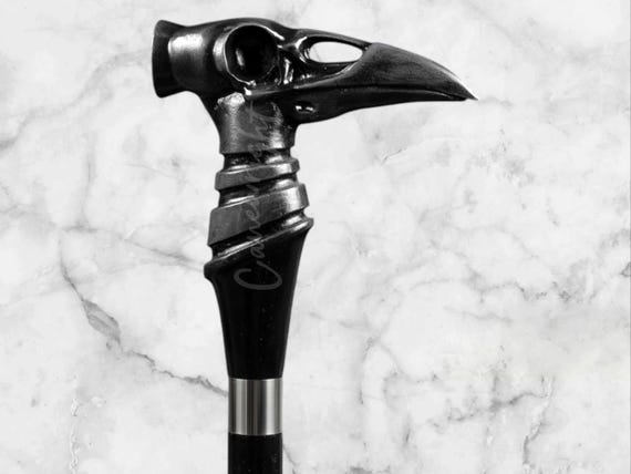 Handmade Black Raven Head Walking Cane: Gothic Steampunk Style