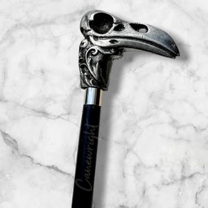 Handmade Silver Raven Head Walking Cane, Gothic Crow Handle, Black Shaft, Costume Prop, Cosplay Accessory, Collector’s Stick, Christmas Gift
