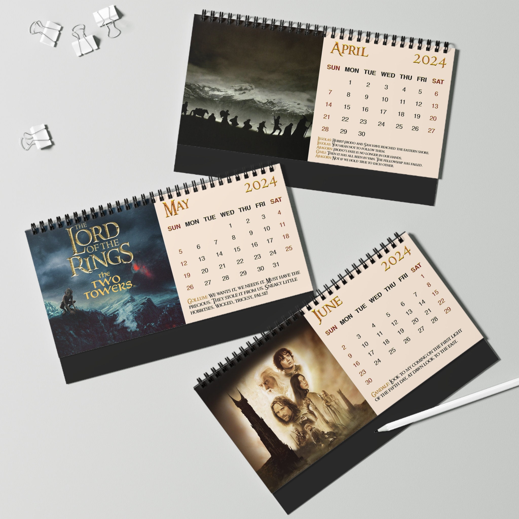 2024 LOTR Desk Calendar, The Lord of the Rings, 2024 Calendar sold by