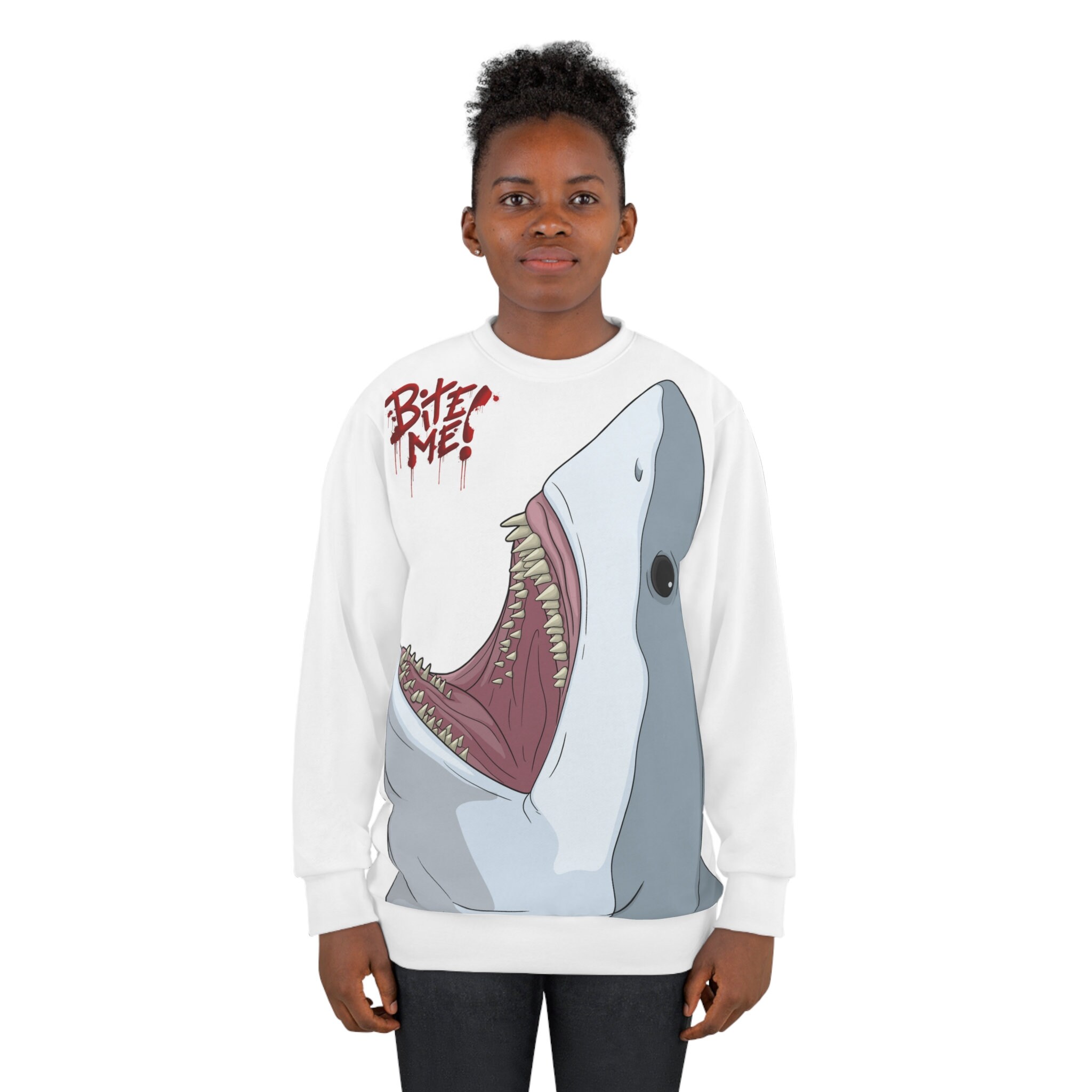 Bite Me Great White Shark Crewneck Sweatshirt - Ash Small :  Clothing, Shoes & Jewelry