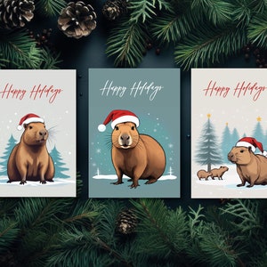 3 cartes de Noël Capybara amusantes dans des illustrations uniques + enveloppes