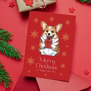 Cartão de Natal Corgi, cartão de Natal de cachorro, cartão de Natal ilustrado, Corgi Santa, cumprimentos de férias, cartão de felicitações exclusivo, cartão postal em branco