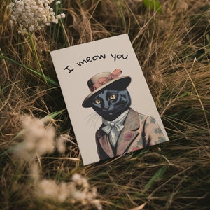 Carte postale chat chic - chats illustrés dans des vêtements élégants| Cartes d'anniversaire, de fête, de voeux| Amoureux des chats mignons et originaux| Carte de Noël