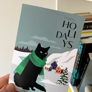 Carte de Noël pour chat Chaton mignon dans la neige avec écharpe d'hiver Salutations Famille Amis Noël 2023