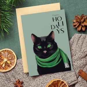 Carte de vœux illustration chat de Noël, Carte de Noël Chat Maman Chat Papa, Cadeau de Noël