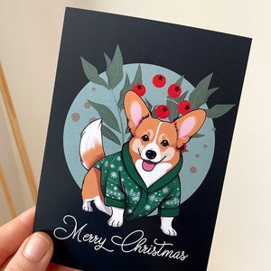 Biglietto di Natale Corgi, biglietto di Natale per cani, biglietto di Natale illustrato, Corgi Santa, auguri di vacanza, biglietto d'auguri unico, cartolina vuota
