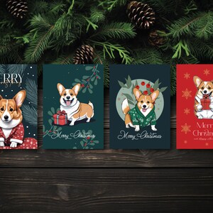 Christmas Corgi SET di 4 cartoline di Natale, cartoline di Natale per cani, cartoline di Natale illustrate, Corgi Santa, biglietti d'auguri unici