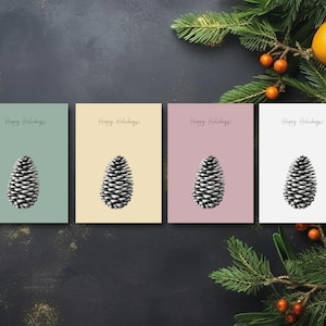Pigna di Natale SET di 4 biglietti di auguri di Natale dal design minimalista, biglietto di Natale semplice, biglietto per albero di Natale, biglietto invernale