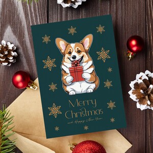 Zabawny prezent świąteczny Corgi w piżamie, prezent świąteczny, kartka świąteczna z życzeniami