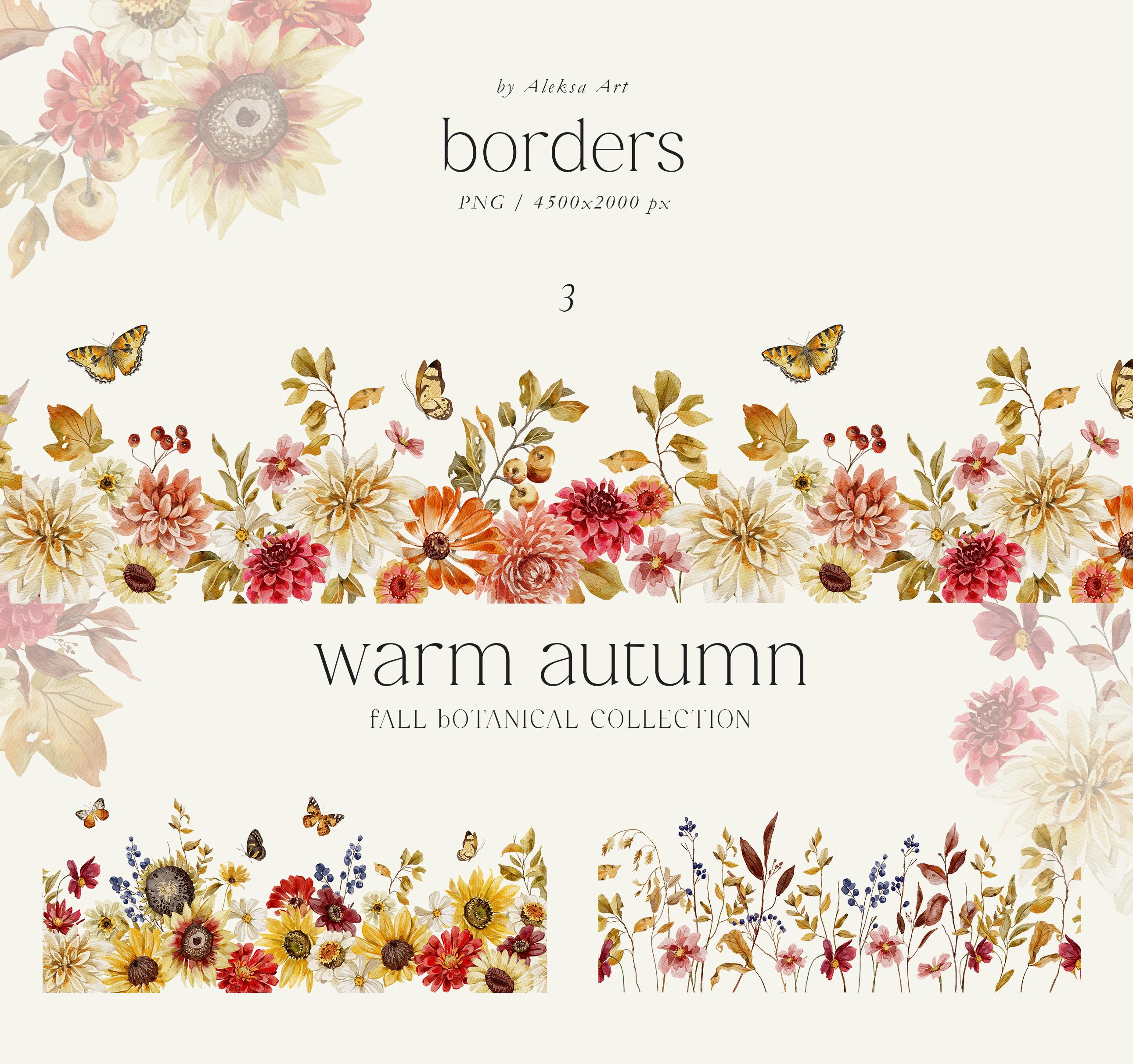 Autumn Floral Borders Clipart, Seamless Borders, Autumn Wildflowers ...