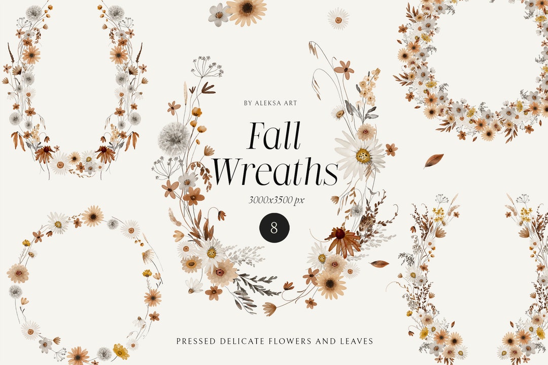 Autumn Wreaths Watercolor Clipart Season Flowers Fall Floral Pressed ...