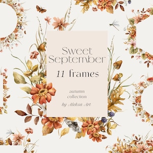 Wald Herbst Rahmen Clipart - Saison Blumen Herbst Rahmen - Vintage Wald Clipart - Herbst Blumenarrangements - Babyparty Sublimationsdruck