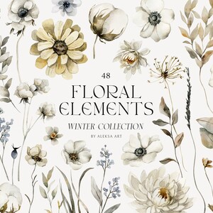 Aquarel winter bloemen clipart kleine bloemen geperste bladeren moderne bruiloft uitnodiging kaart botanische bloem clipart sublimatie print digitaal