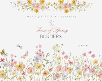 Aquarell Wildblumen Sammlung von Frühlingsrändern - Wildblumen Kunst - Pastell Wildblumen - Hochzeit Clipart Sammlung - Vorgefertigte Clipart