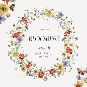 Primavera floral grinalda clipart aquarela pequenas flores arranjo de flores silvestres cartão de convite de casamento aniversário chá de bebê impressão por sublimação